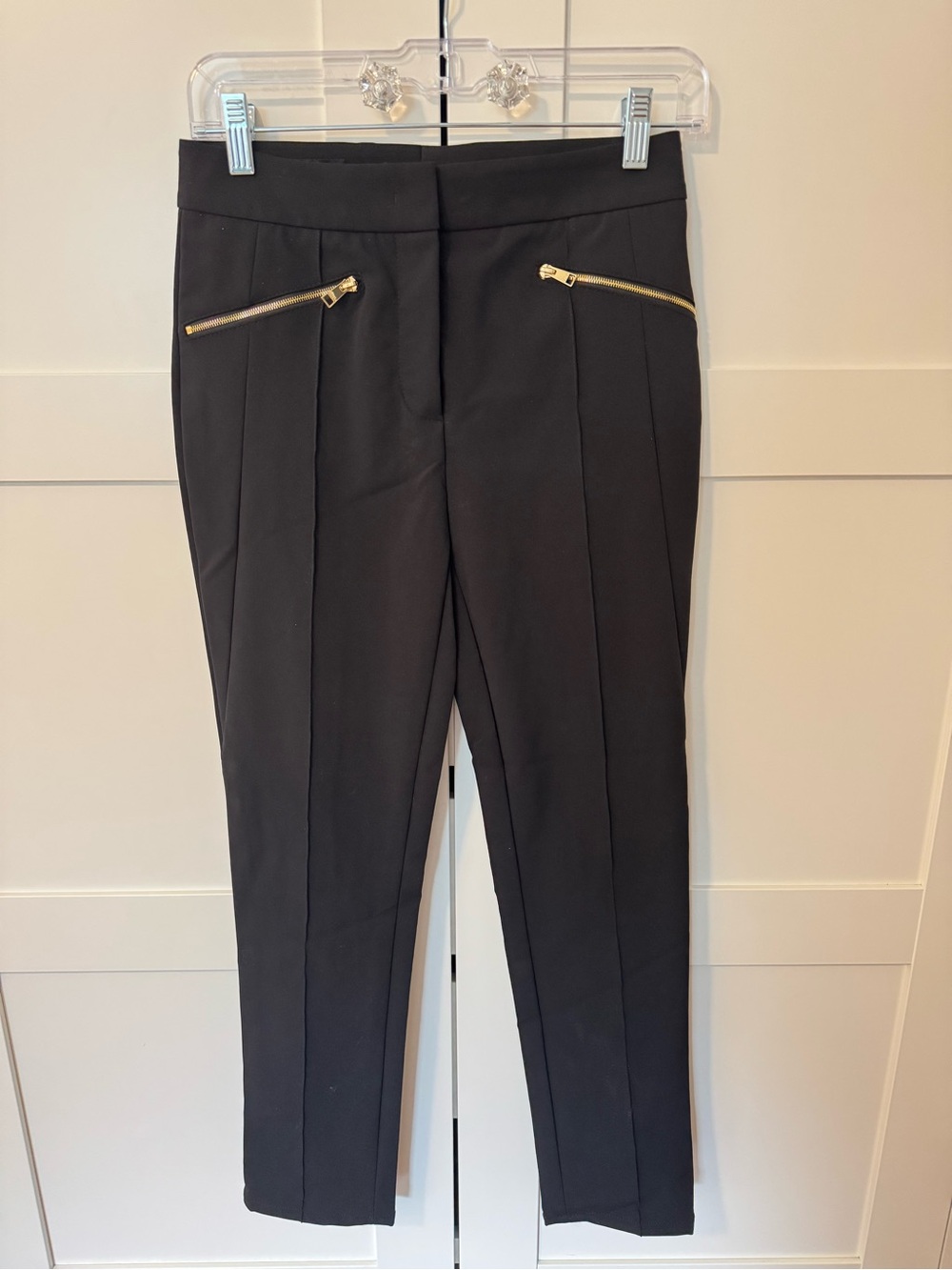 Escada Black Skinny Pants with Gold Zip Accents